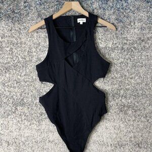Superdown Bodysuit Womens Large Cut Out Sleeveless One Piece Stretch Modal Zip